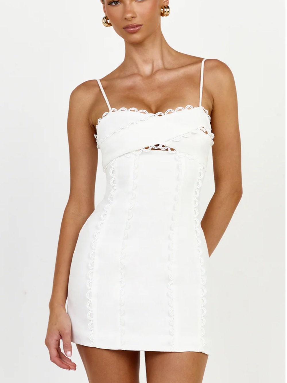 Showpo White Lace-Trim Mini Dress